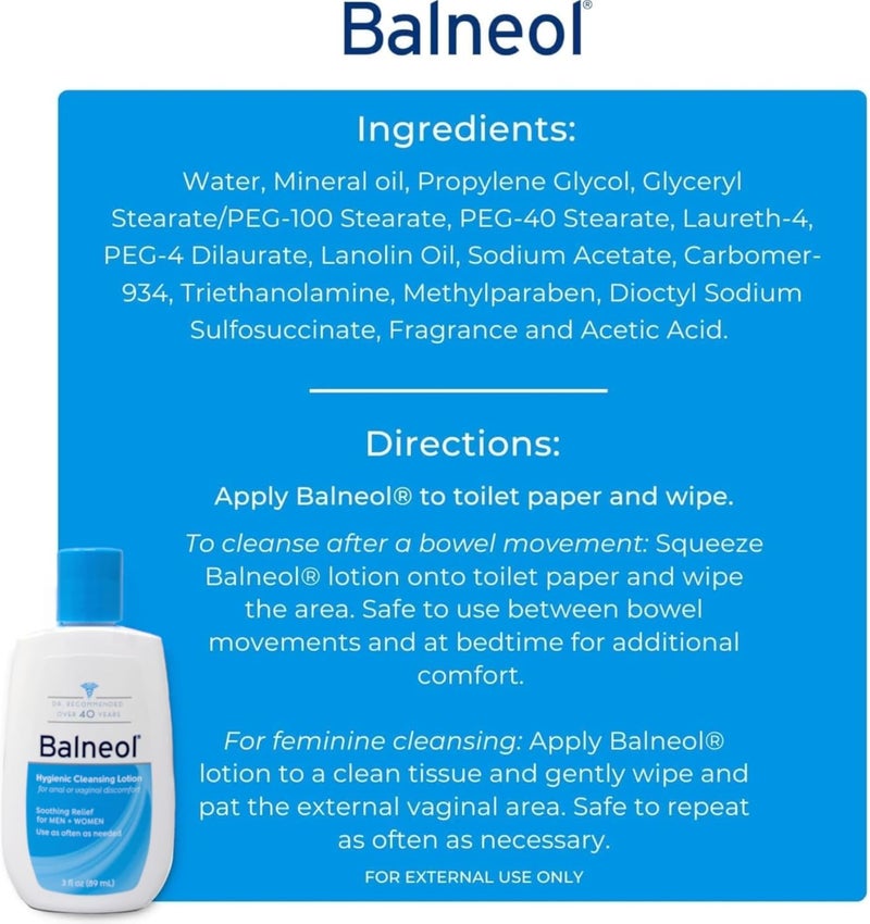Balneol Hygienic Cleansing Lotion for Men and Women - Soothing Relief for Anal and Vaginal Discomfort, 3 oz - Image 4